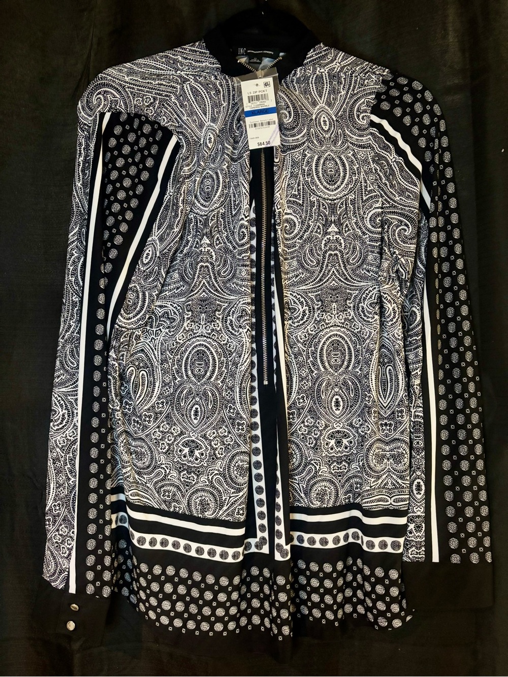 INC Black & White Paisley Zip-Front XL